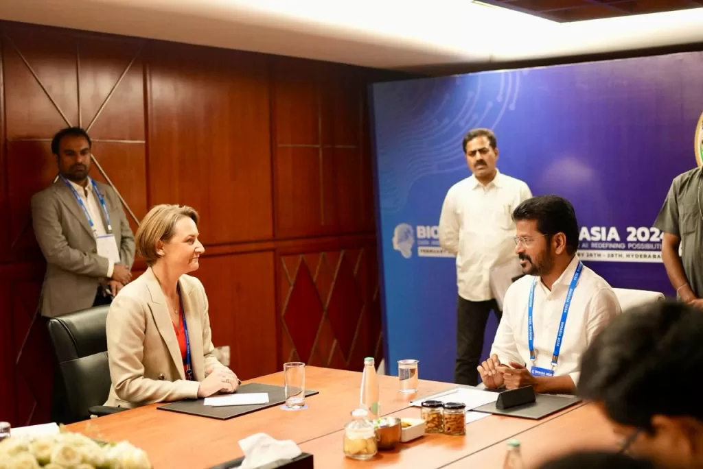 Hon. Amber-Jade Sanderson MLA, Minister for Health; Mental Health - Government of Western Australia and Hon. Anumula Revanth Reddy, Chief Minister, Telangana at the 21st Bio Asia 2024 Summit