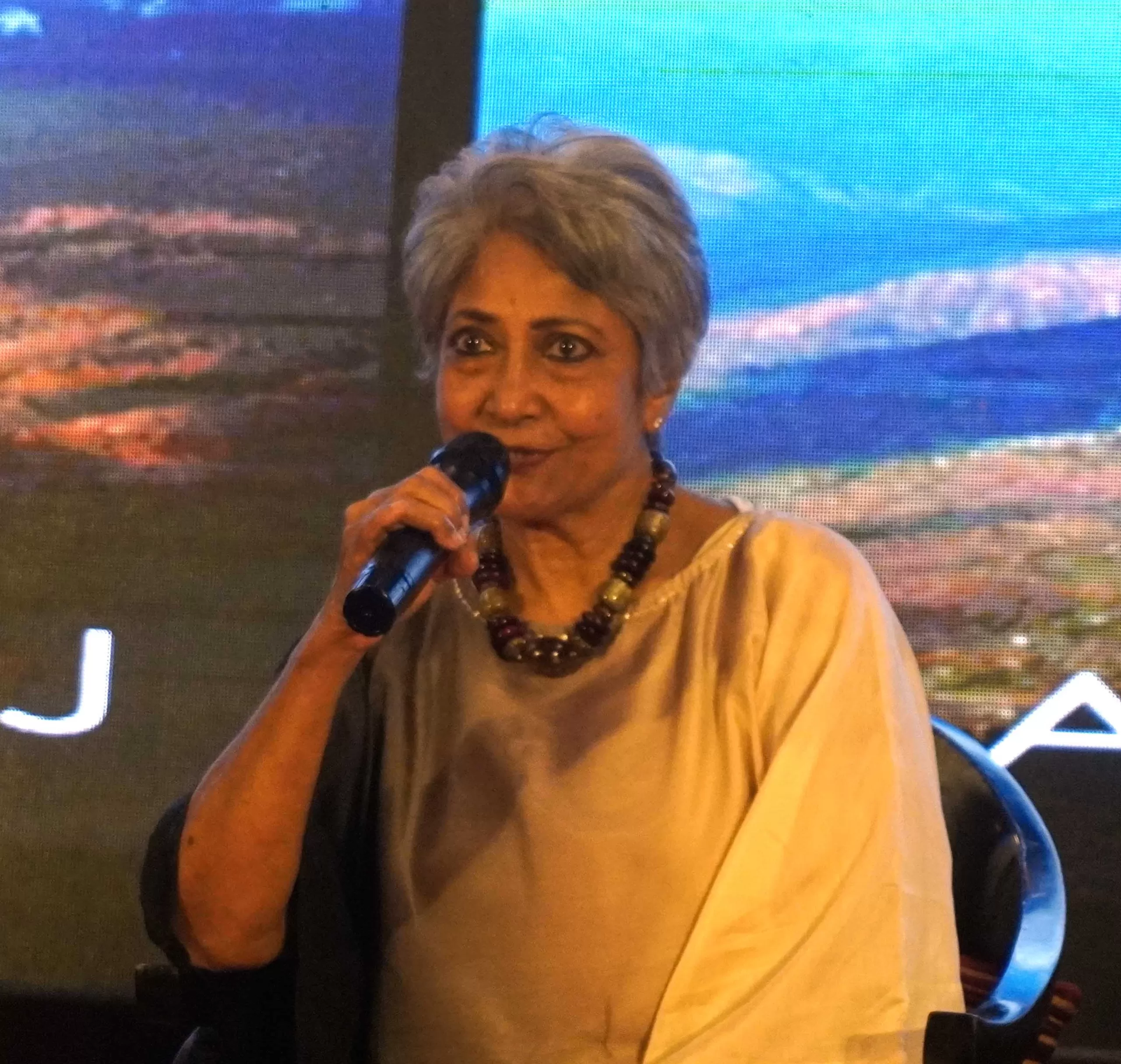 Ms. Farida Raj seen talking about Unbreakable Spirit Book at the launch