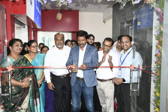 Mr. Suresh Potluri, Chief Guest, inaugurates the state-of-the-art Solutions3X facility in Hyderabad, joined by Mr. Muthukumaran Gandhi, Mr. Samiullah Mohammad, Mr. Rajasekhar Gummadi, and Dr. Prathima.