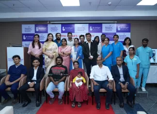 South India’s Smallest Baby Gets Liver Transplant Rainbow Children’s Hospital doctors, nurses and staff pose with the baby and his mother after the pediatric liver transplant, Hyderabad